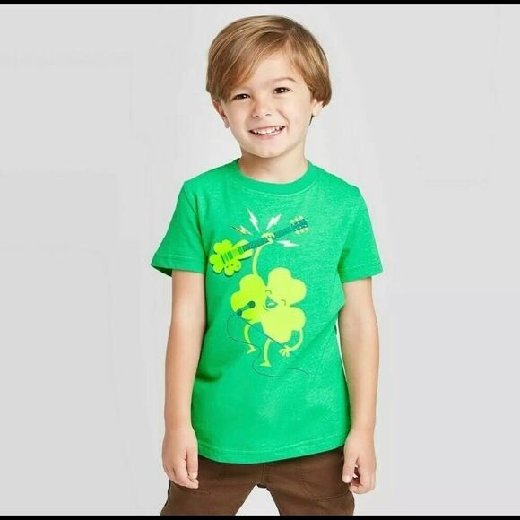 NWT Baby Boys Cat & Jack Shamrock Guitar St Patricks Day Shirt - Sz 12 no - Picture 1 of 2